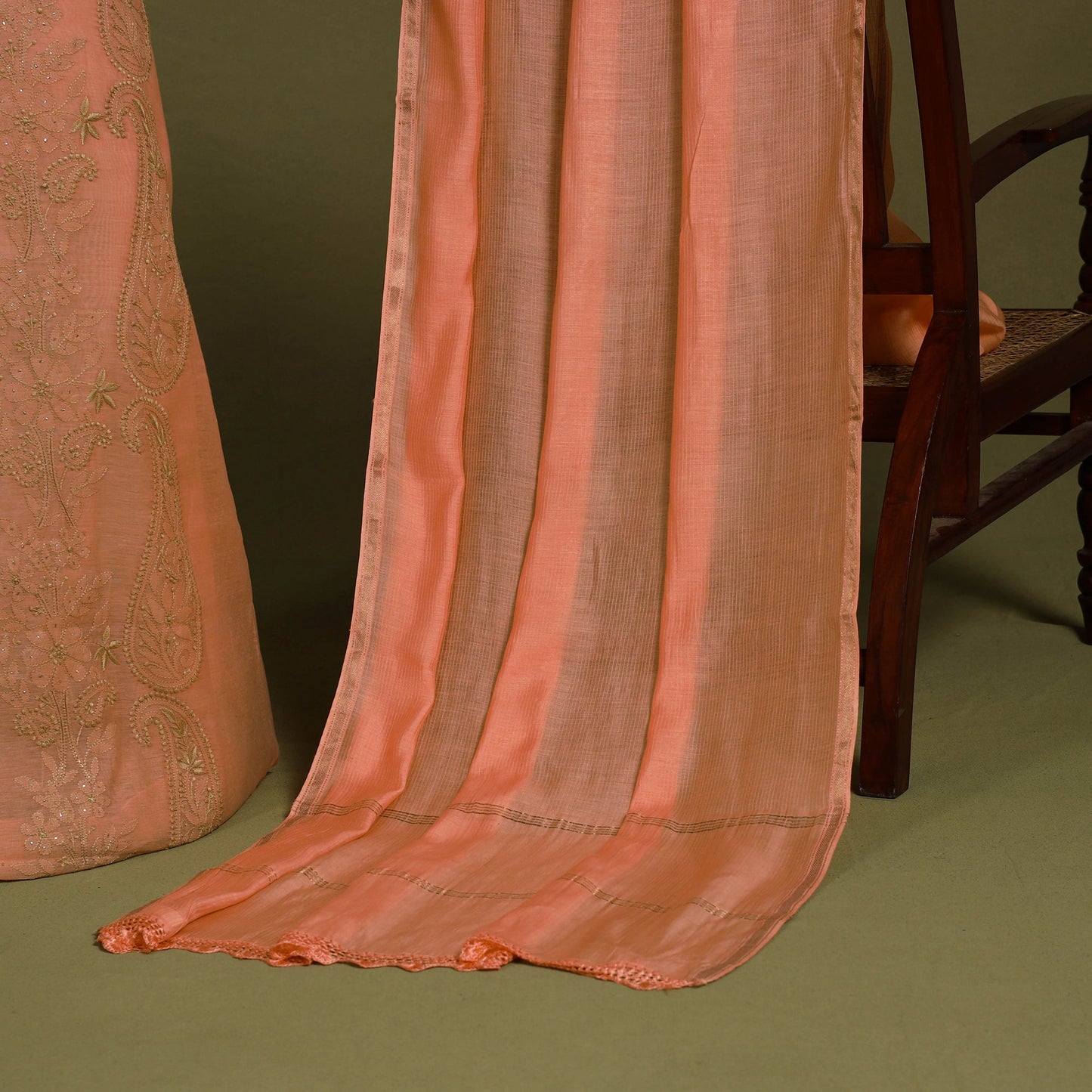 2pc Peach Hand Embroidery Chanderi Silk Chikankari Dress Material