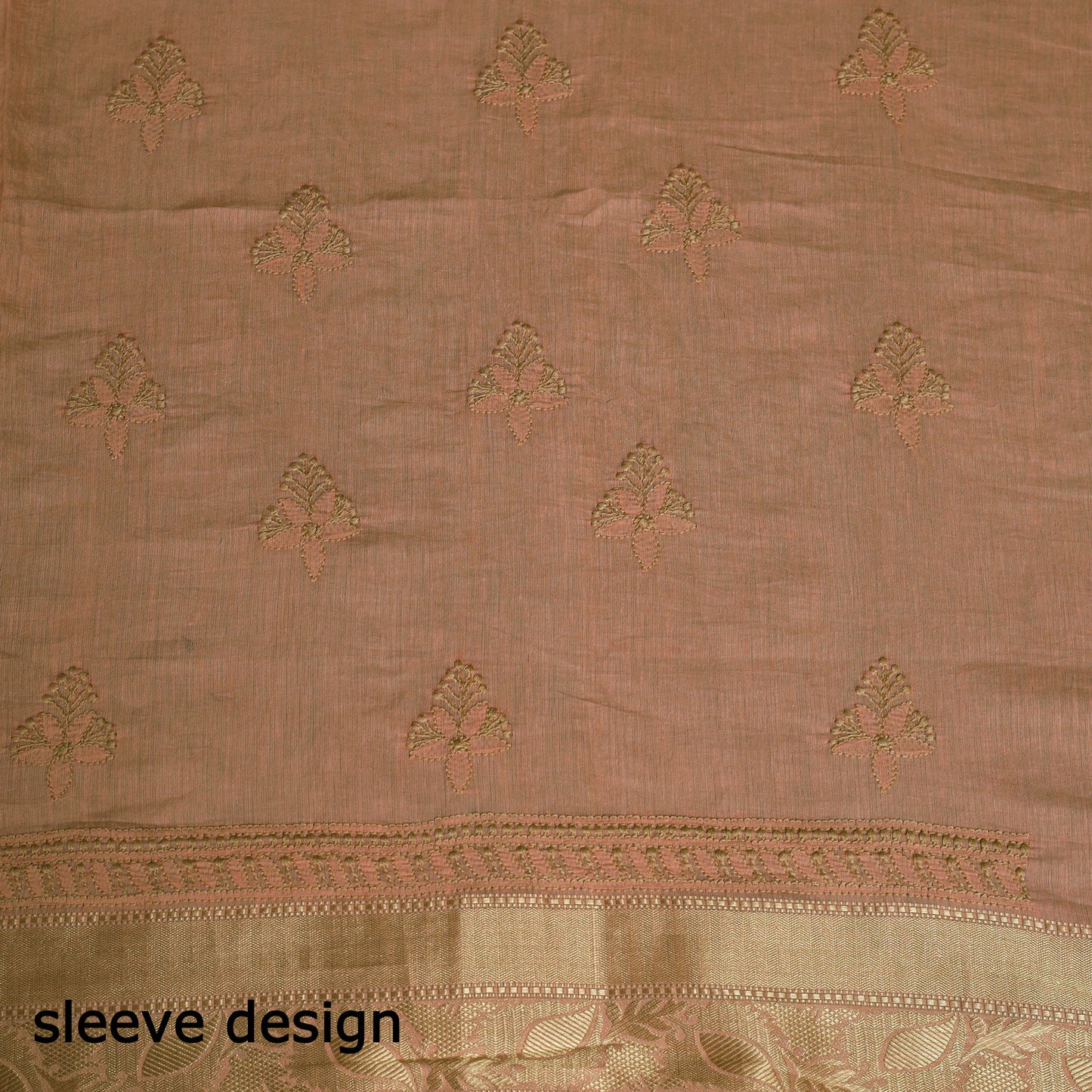 2pc Peach Hand Embroidery Chanderi Silk Chikankari Dress Material