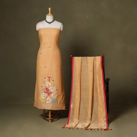 Peach - 2pc handloom cotton unstitched phulia jamdani dress