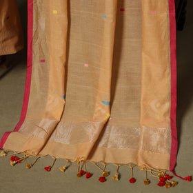 Peach - 2pc handloom cotton unstitched phulia jamdani dress