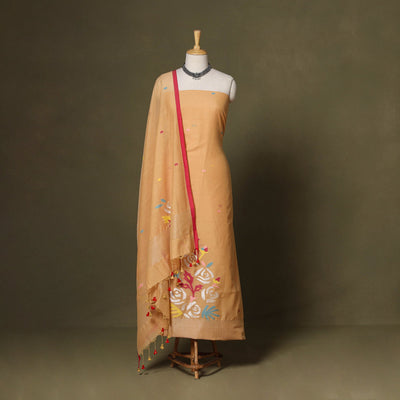 Peach - 2pc handloom cotton unstitched phulia jamdani dress