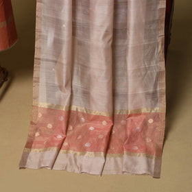 Peach - 2pc handloom zari buti unstitched chanderi silk