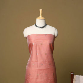 Peach - 2pc handloom zari buti unstitched chanderi silk
