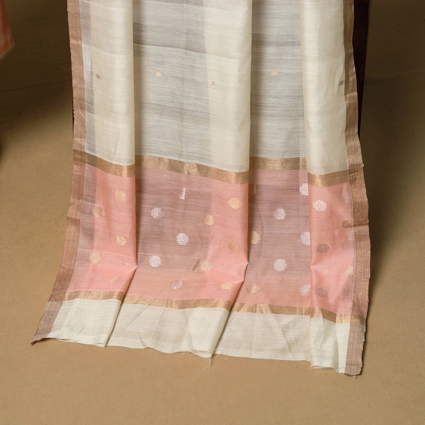 Peach - 2pc handloom zari buti unstitched chanderi silk