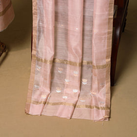 Peach - 2pc handloom zari buti unstitched chanderi silk