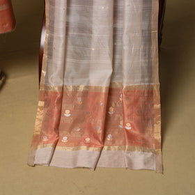 Peach - 2pc handloom zari buti unstitched chanderi silk
