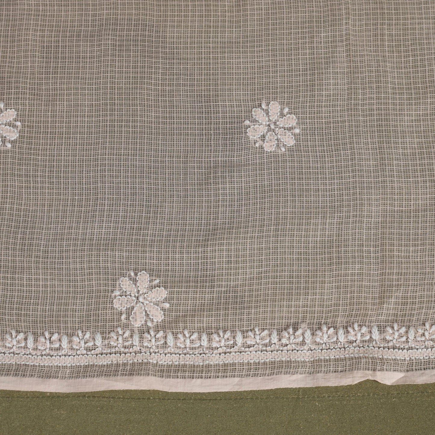 Peach 2pc Kota Doria Cotton Unstitched Chikankari Dress Material