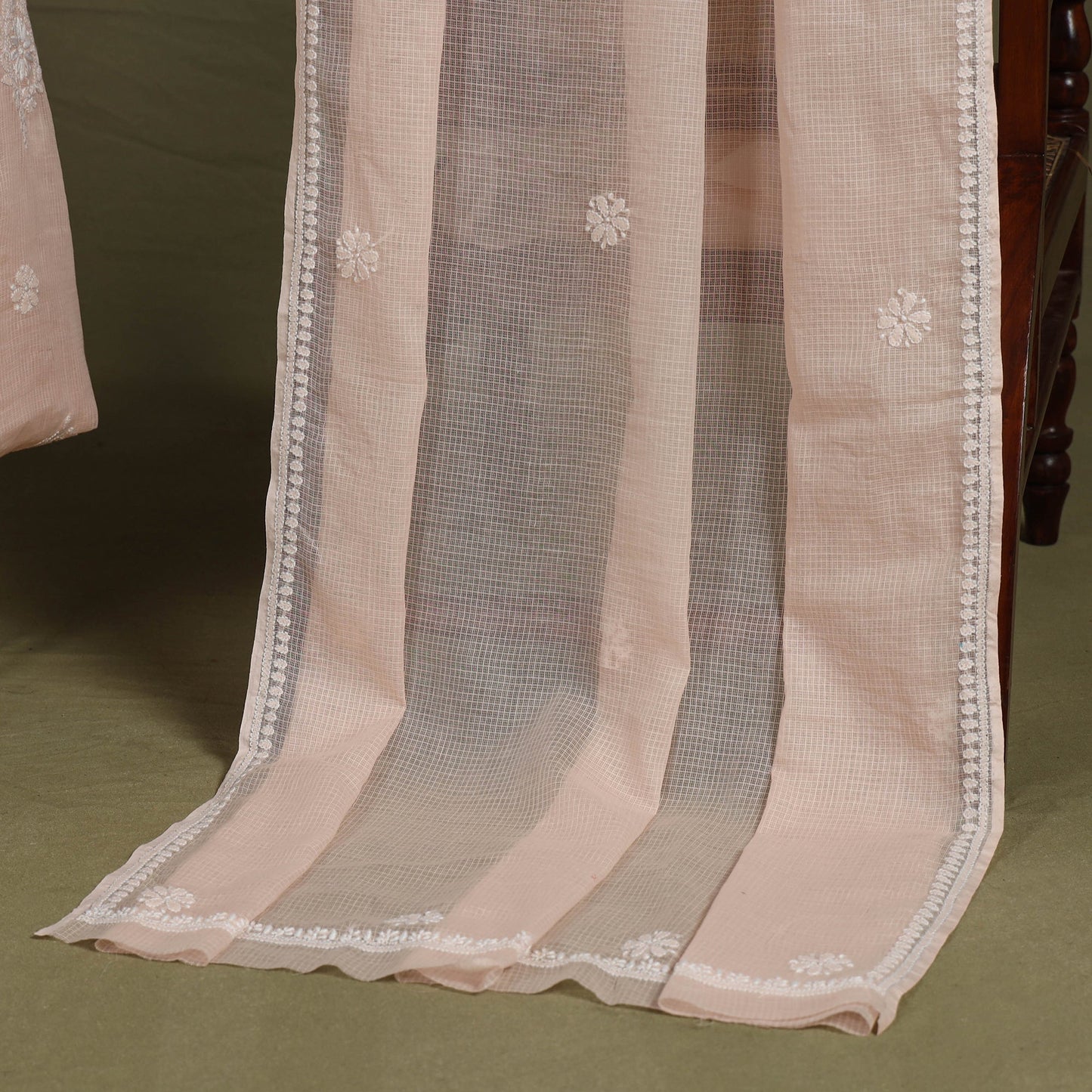 Peach 2pc Kota Doria Cotton Unstitched Chikankari Dress Material