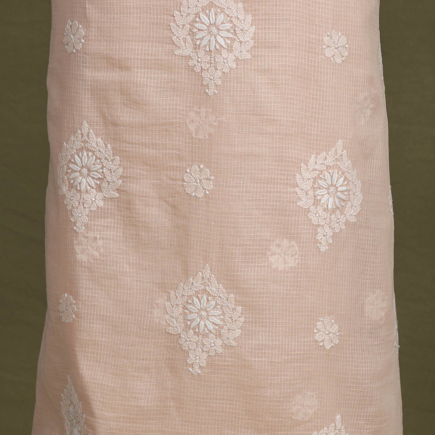 Peach 2pc Kota Doria Cotton Unstitched Chikankari Dress Material