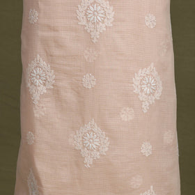 Peach 2pc Kota Doria Cotton Unstitched Chikankari Dress Material