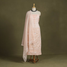 Peach 2pc Kota Doria Cotton Unstitched Chikankari Dress Material