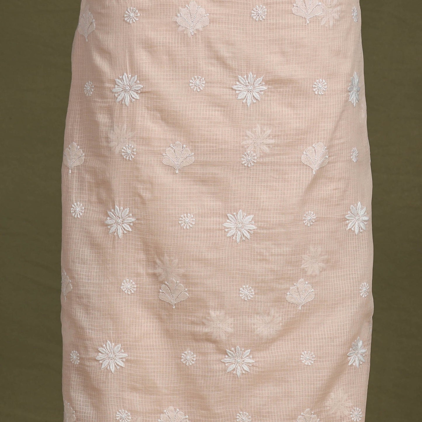 Peach 2pc Kota Doria Cotton Unstitched Chikankari Dress Material