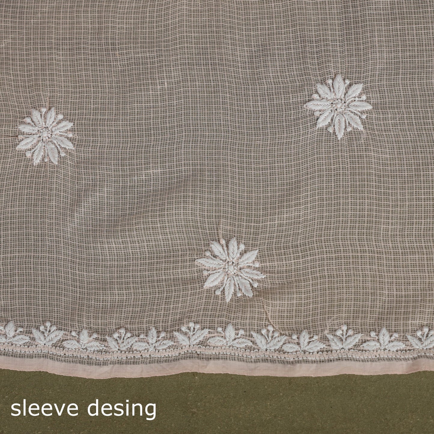 Peach 2pc Kota Doria Cotton Unstitched Chikankari Dress Material