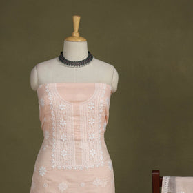 Peach 2pc Kota Doria Cotton Unstitched Chikankari Dress Material