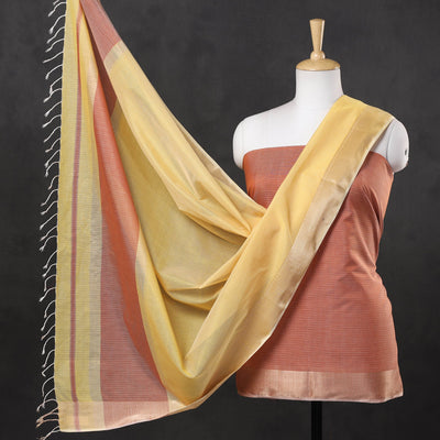  2pc Maheshwari Silk Handloom Suit Material Set with Zari Border 