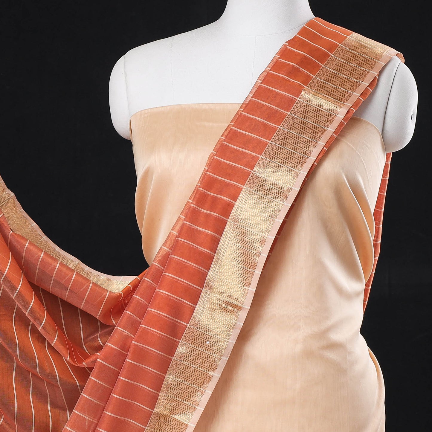  2pc Maheshwari Silk Handloom Suit Material Set with Zari Border 