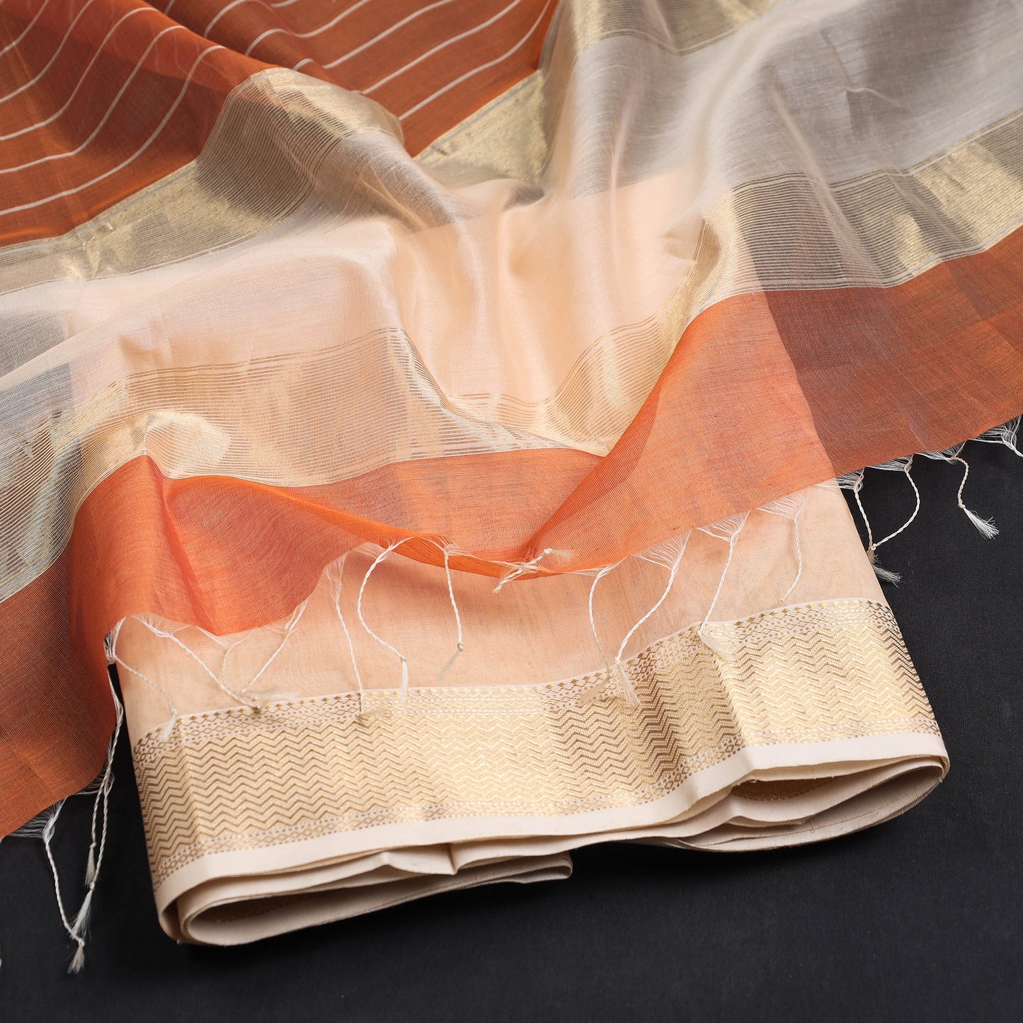  2pc Maheshwari Silk Handloom Suit Material Set with Zari Border 