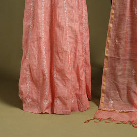 2pc Mul Chanderi Semi Stitched Peach Anarkali Heavy Chikankari Kurta Set