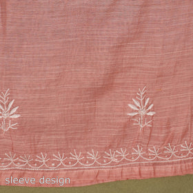 2pc Mul Chanderi Semi Stitched Peach Anarkali Heavy Chikankari Kurta Set