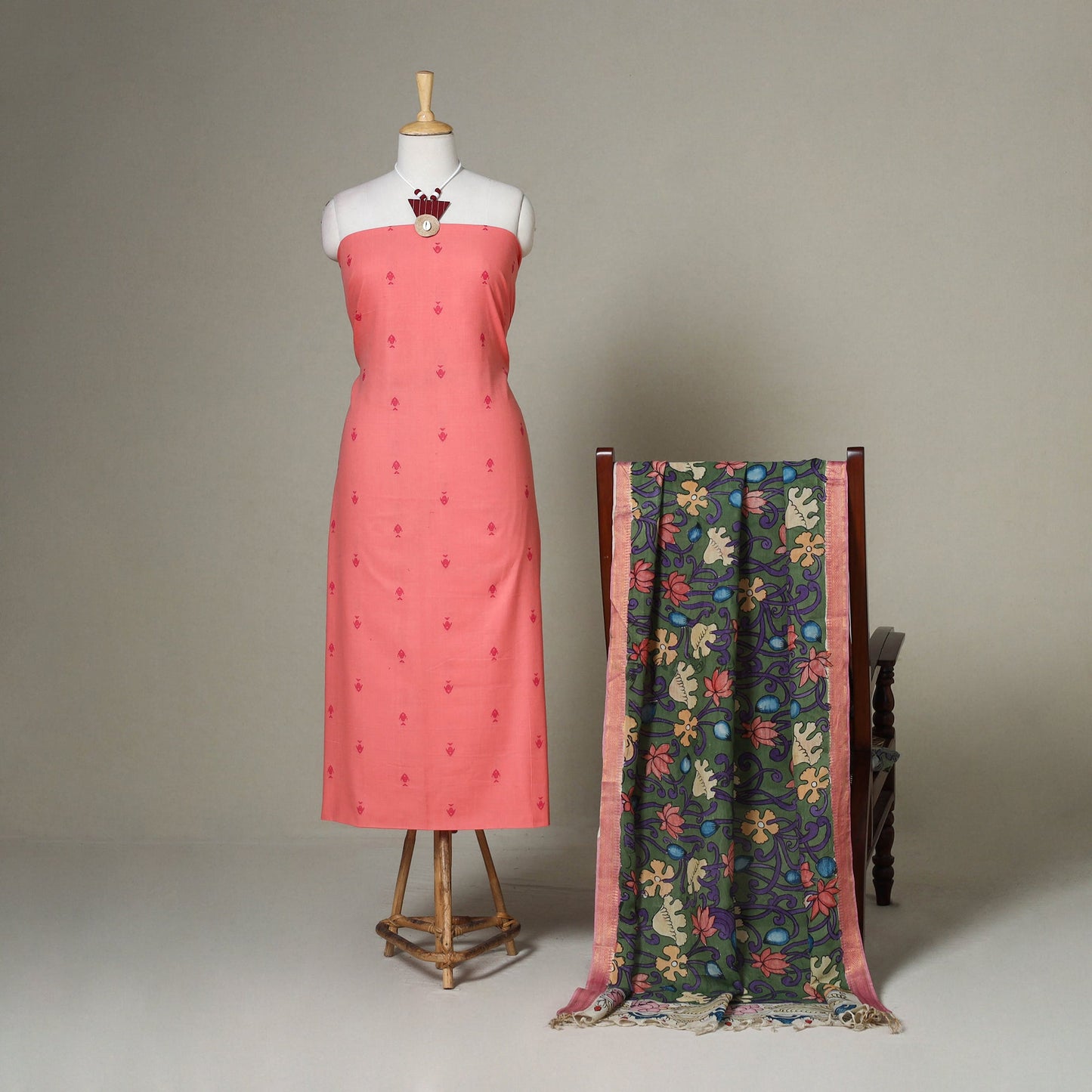 Peach - 2pc unstitched jacquard dress material