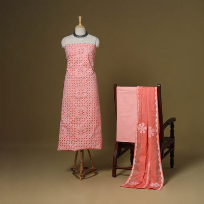 Peach - 3pc cotton unstitched barmer applique cut work