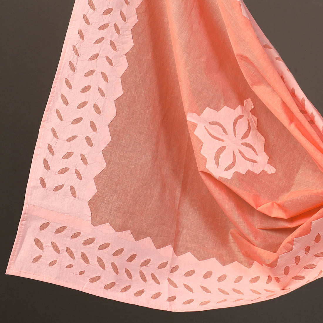 Peach - 3pc cut work cotton barmer applique dress material