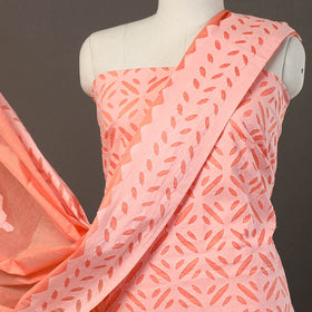 Peach - 3pc cut work cotton barmer applique dress material