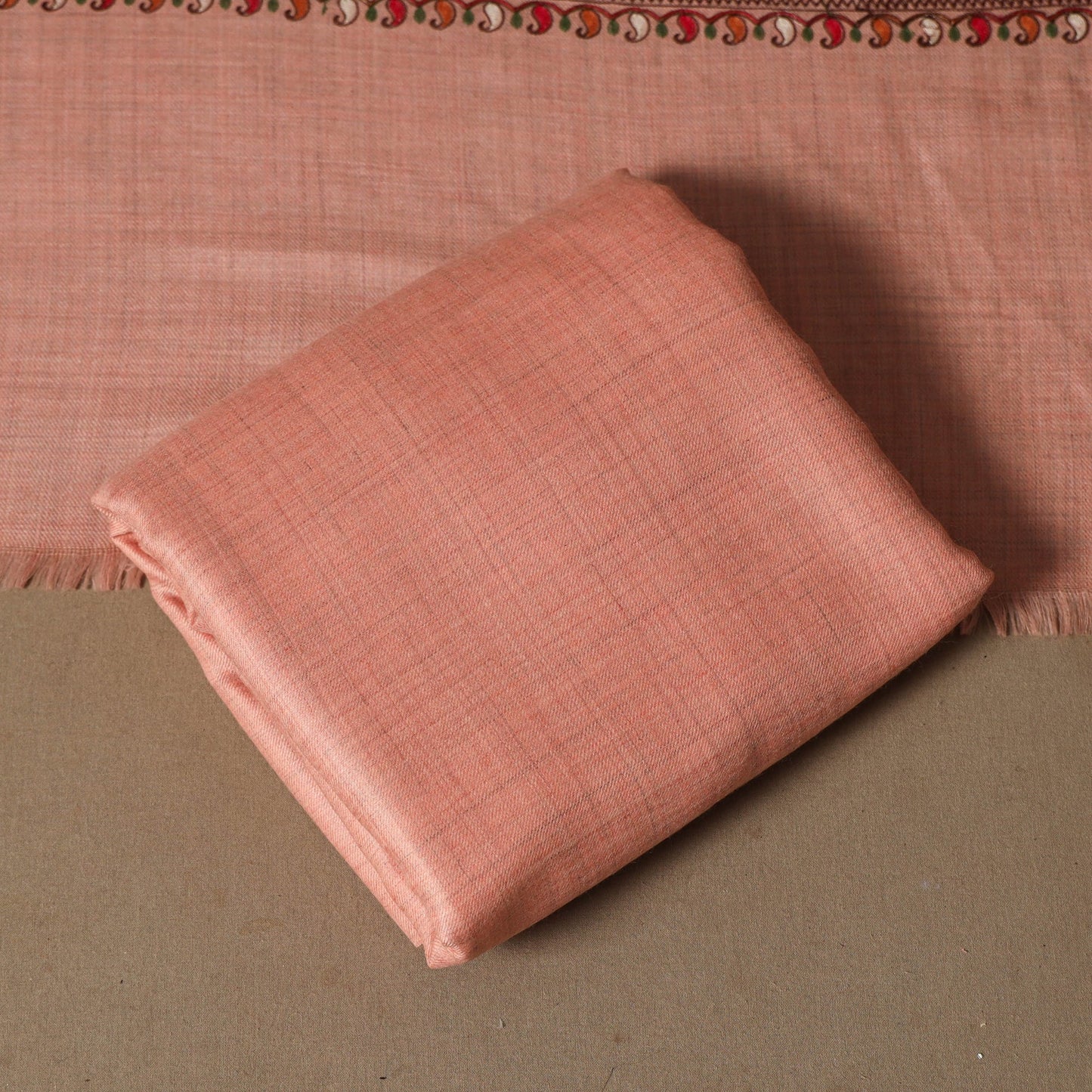 Peach - 3pc hand embroidered work merino wool unstitched