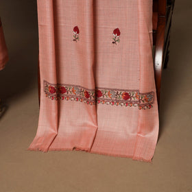 Peach - 3pc hand embroidered work merino wool unstitched