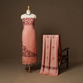 Peach - 3pc hand embroidered work merino wool unstitched