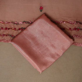 Peach - 3pc hand embroidery chiffon unstitched phulkari