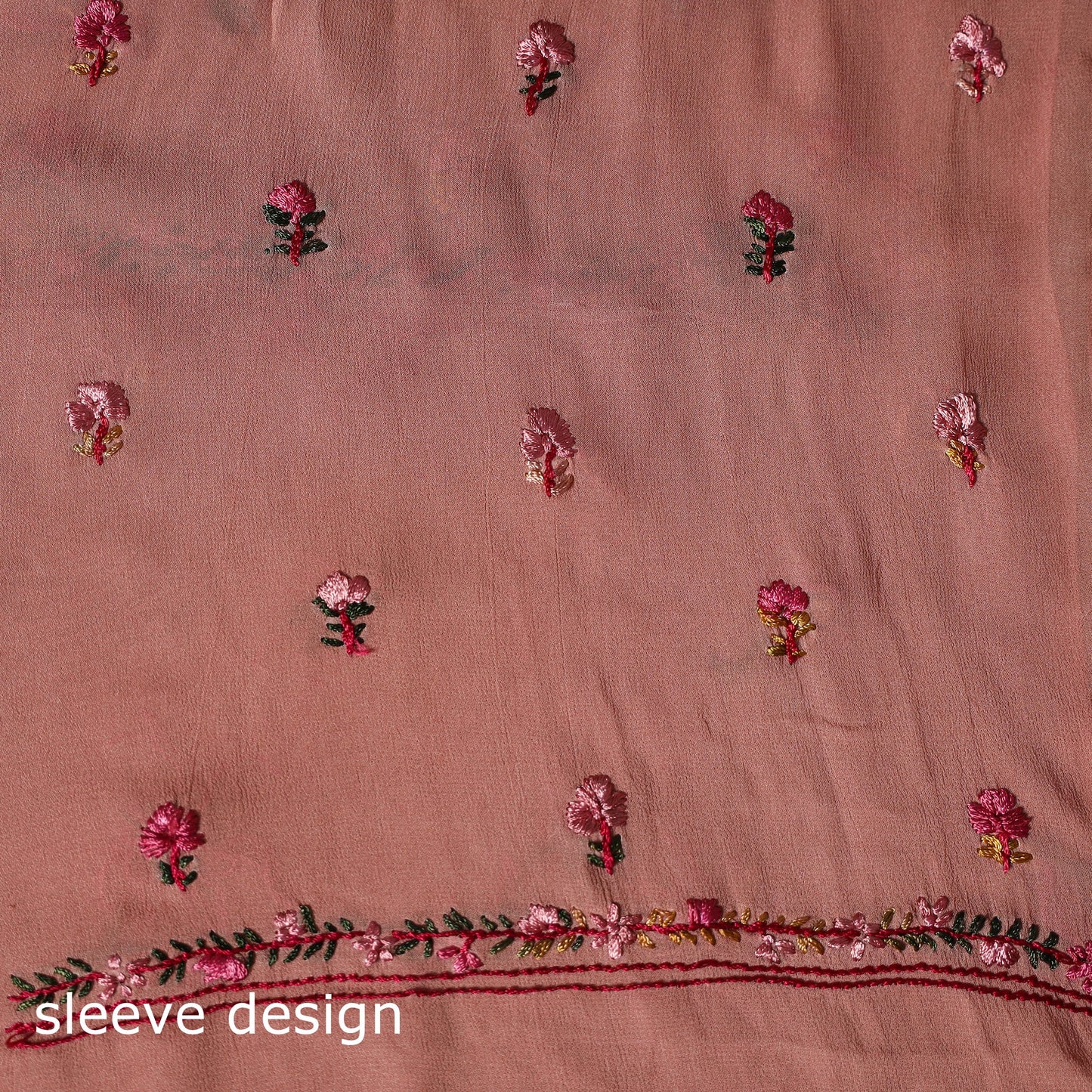 Peach - 3pc hand embroidery chiffon unstitched phulkari