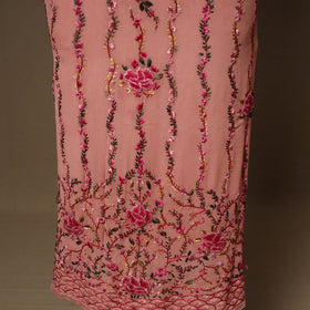 Peach - 3pc hand embroidery chiffon unstitched phulkari