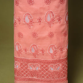 Peach - 3pc hand embroidery cotton lucknow chikankari dress