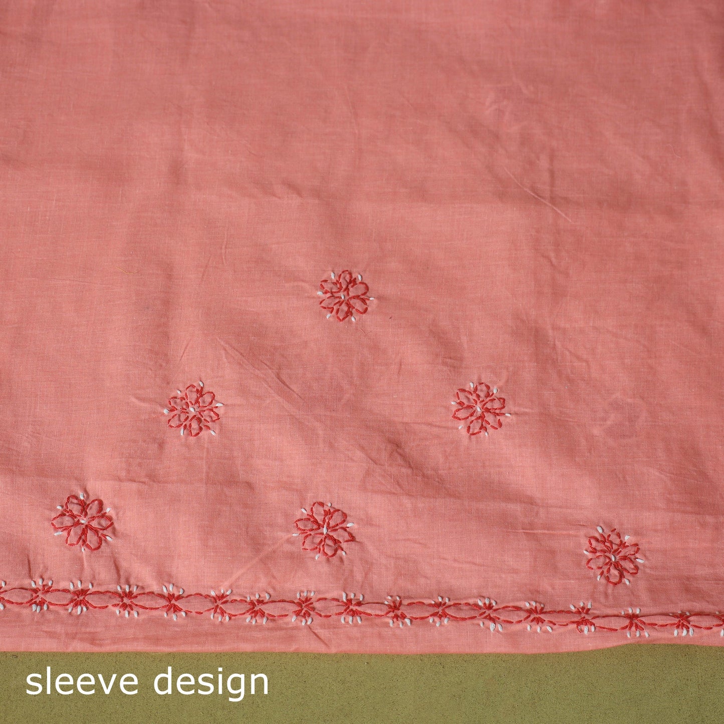 Peach - 3pc hand embroidery cotton lucknow chikankari dress