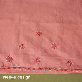 Peach - 3pc hand embroidery cotton lucknow chikankari dress