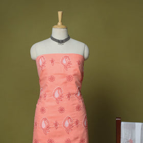 Peach - 3pc hand embroidery cotton lucknow chikankari dress