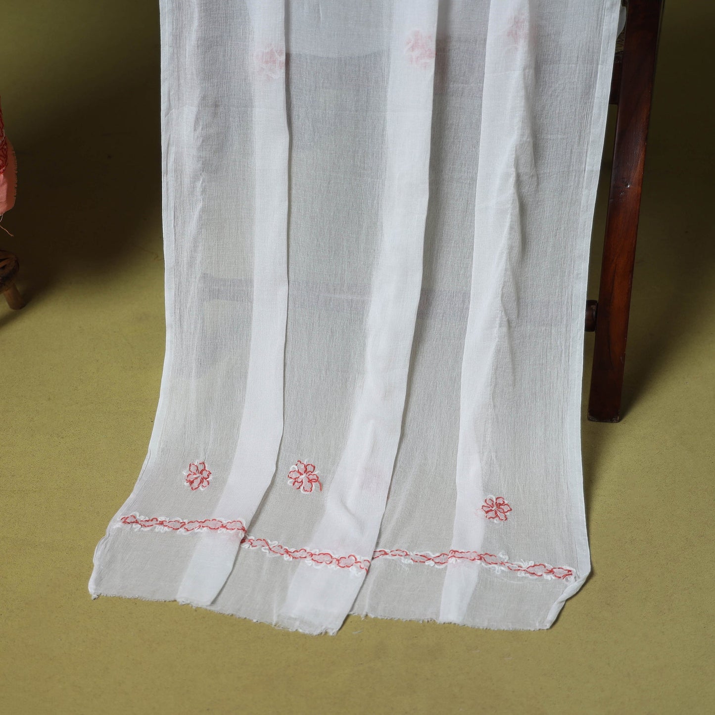 Peach - 3pc hand embroidery cotton lucknow chikankari dress