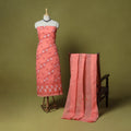 Peach - 3pc hand embroidery cotton lucknow chikankari dress