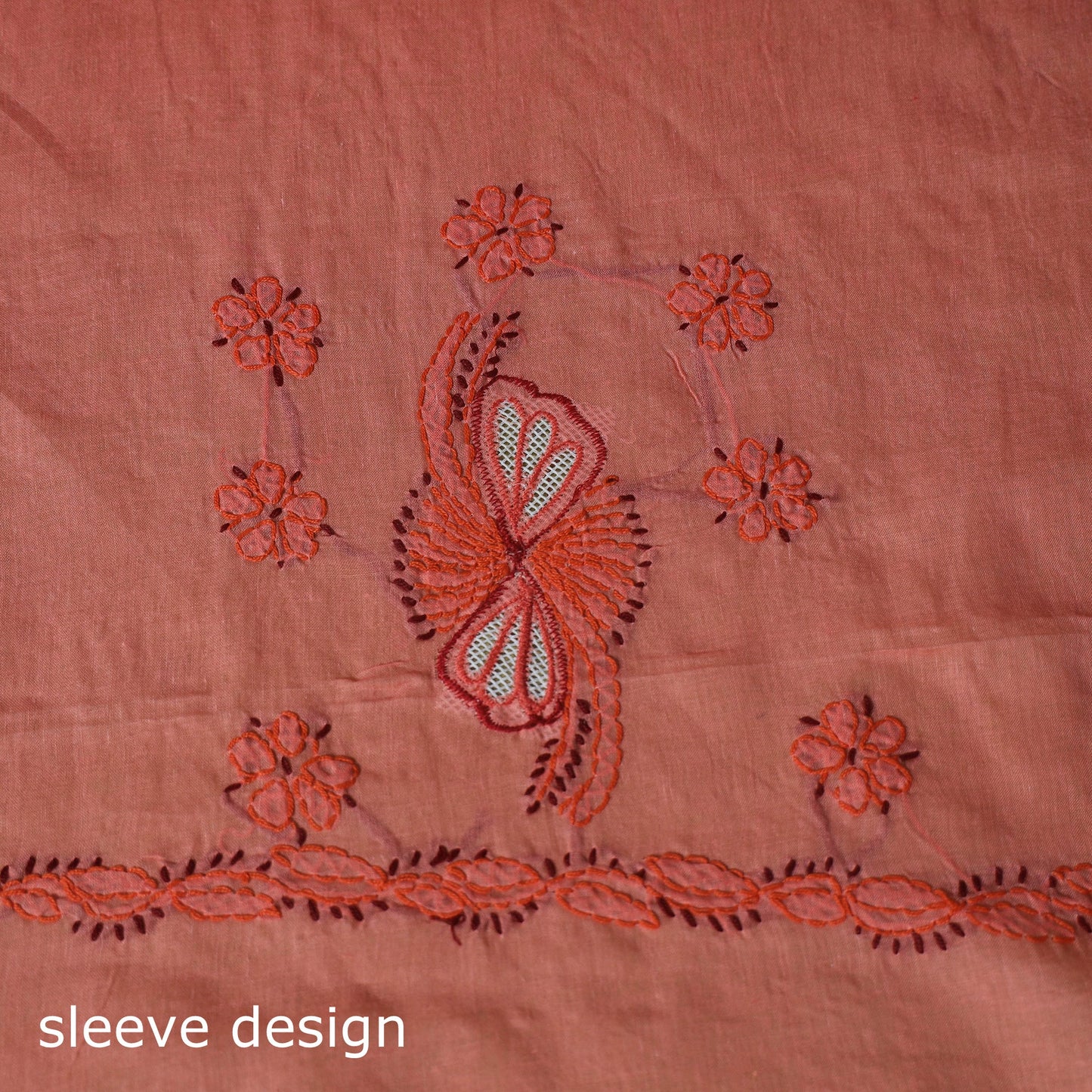 Peach - 3pc hand embroidery cotton lucknow chikankari dress