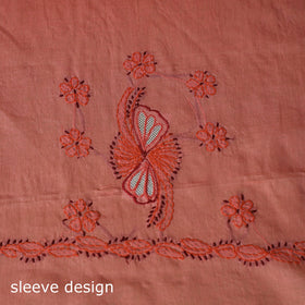 Peach - 3pc hand embroidery cotton lucknow chikankari dress