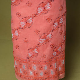 Peach - 3pc hand embroidery cotton lucknow chikankari dress