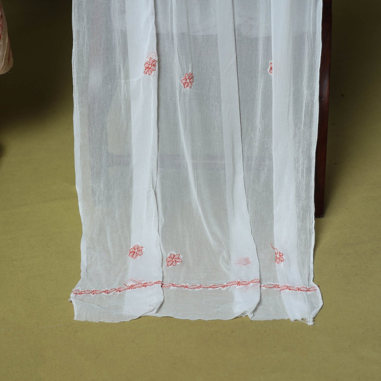 Peach - 3pc hand embroidery cotton lucknow chikankari dress