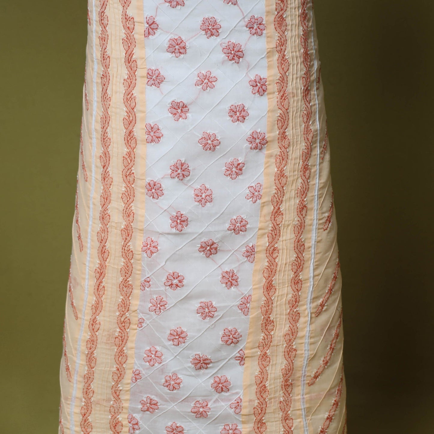 Peach - 3pc hand embroidery cotton lucknow chikankari dress