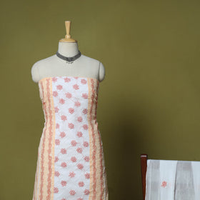 Peach - 3pc hand embroidery cotton lucknow chikankari dress
