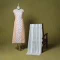Peach - 3pc hand embroidery cotton lucknow chikankari dress