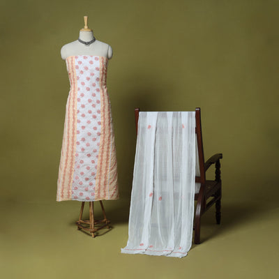 Peach - 3pc hand embroidery cotton lucknow chikankari dress