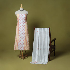 Peach - 3pc hand embroidery cotton lucknow chikankari dress