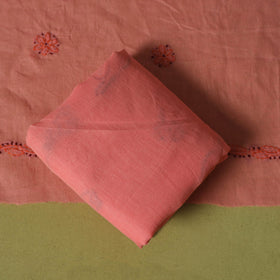 Peach - 3pc hand embroidery cotton lucknow chikankari dress