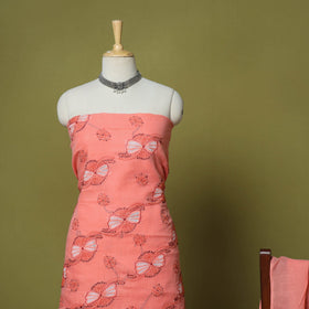 Peach - 3pc hand embroidery cotton lucknow chikankari dress